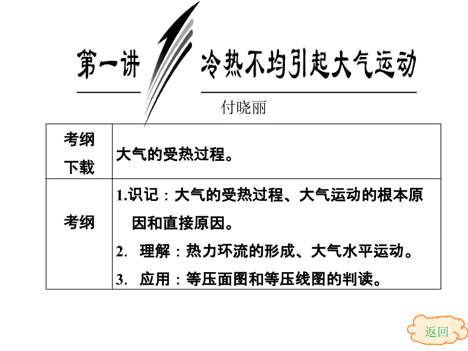 2014届高考地理一轮复习课件：第一讲冷热不均引起大气运动解析_第1页