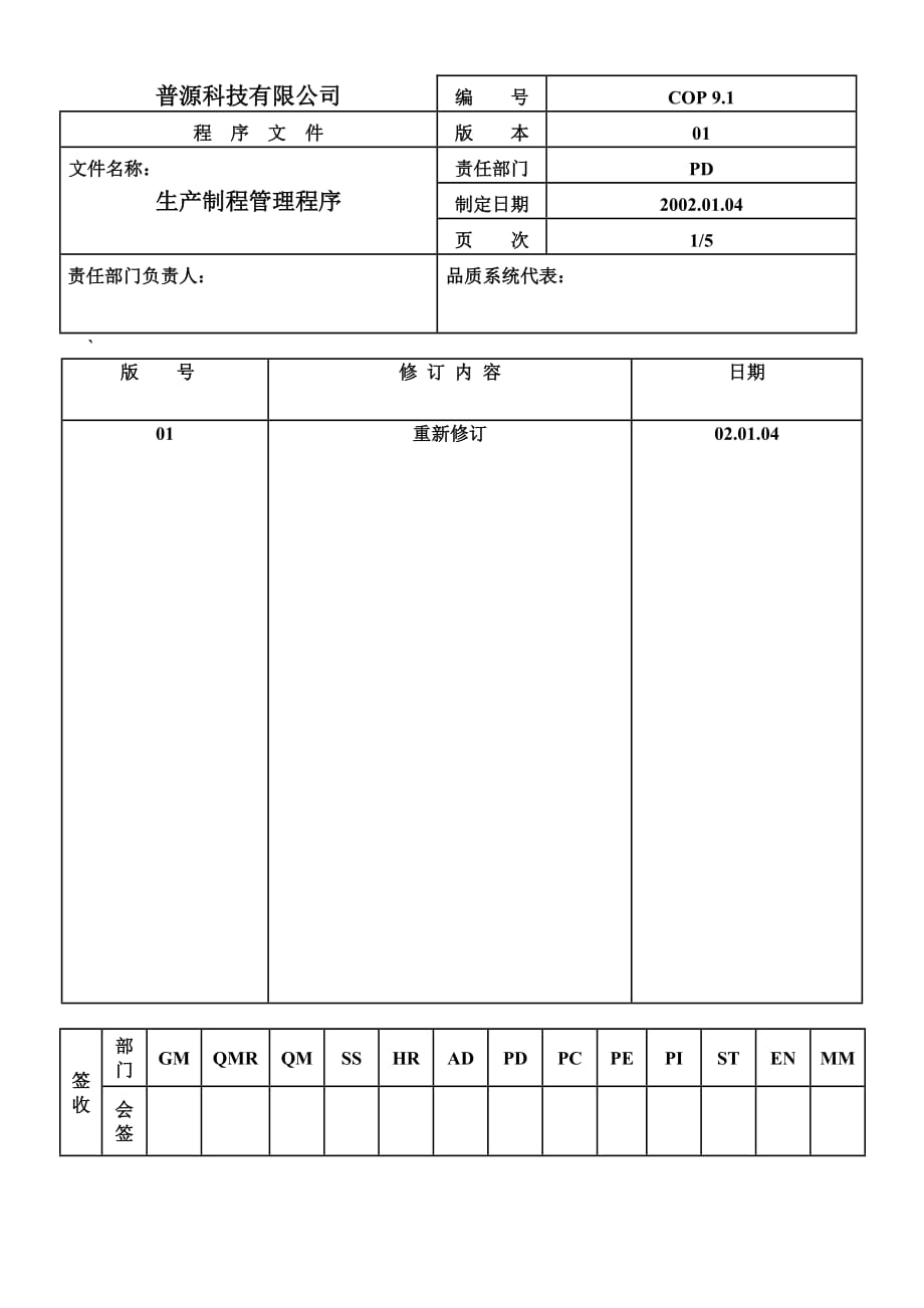 《精编》质量管理体系表格汇总35_第1页