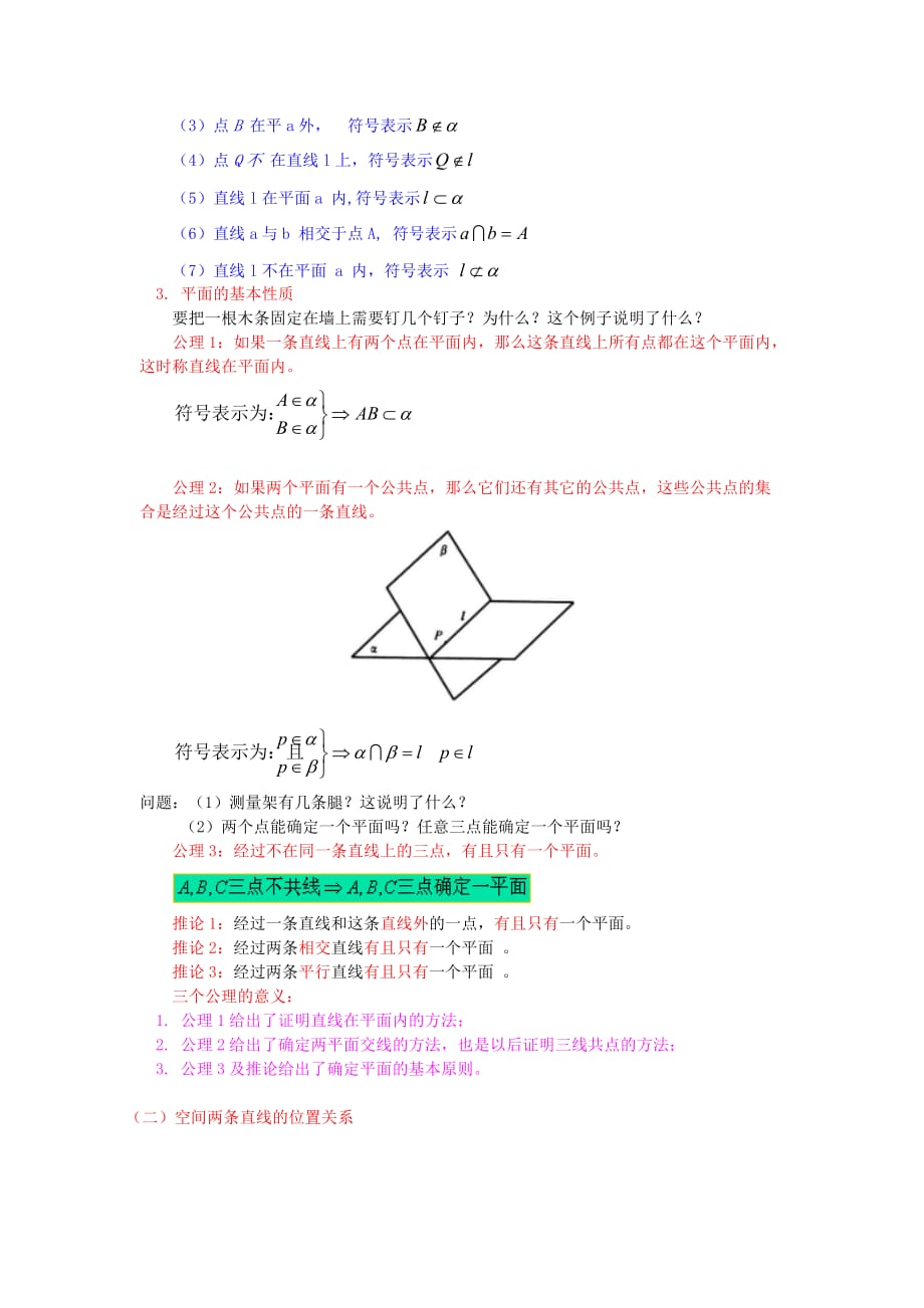 高一数学平面的基本性质；空间两条直线位置关系苏教版知识精讲（通用）_第2页