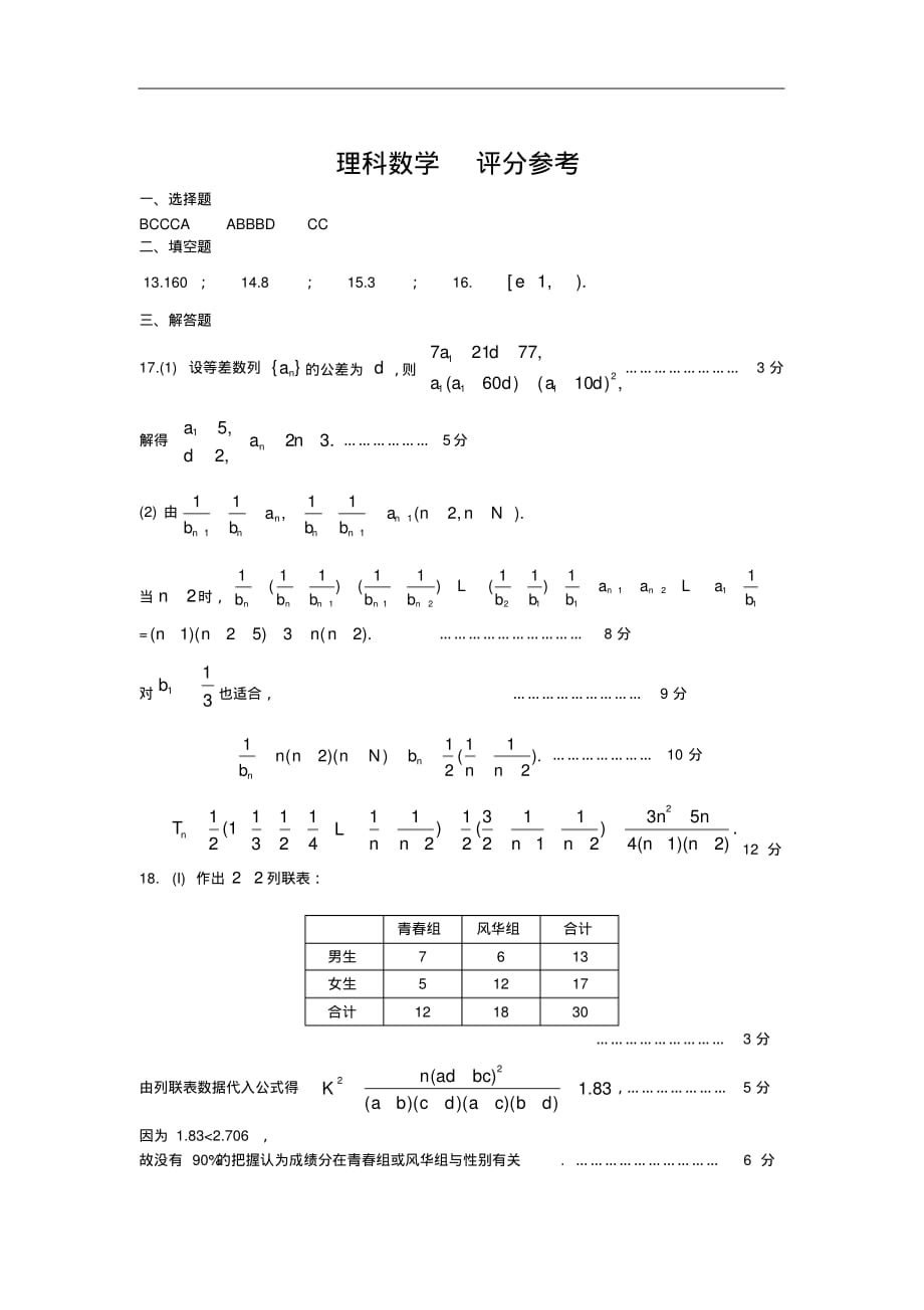 河南省2020届高三第二次模拟考试数学(理)试卷答案_第1页