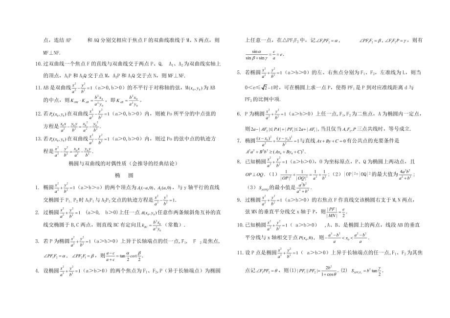 50条圆锥曲线性质和结论.doc_第2页