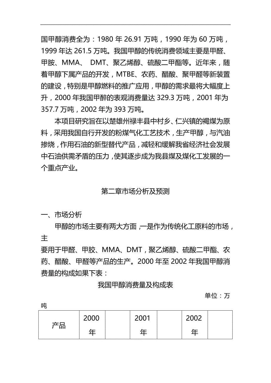 2020禄丰县产万吨甲醇工程项目可行性研究报告_第5页