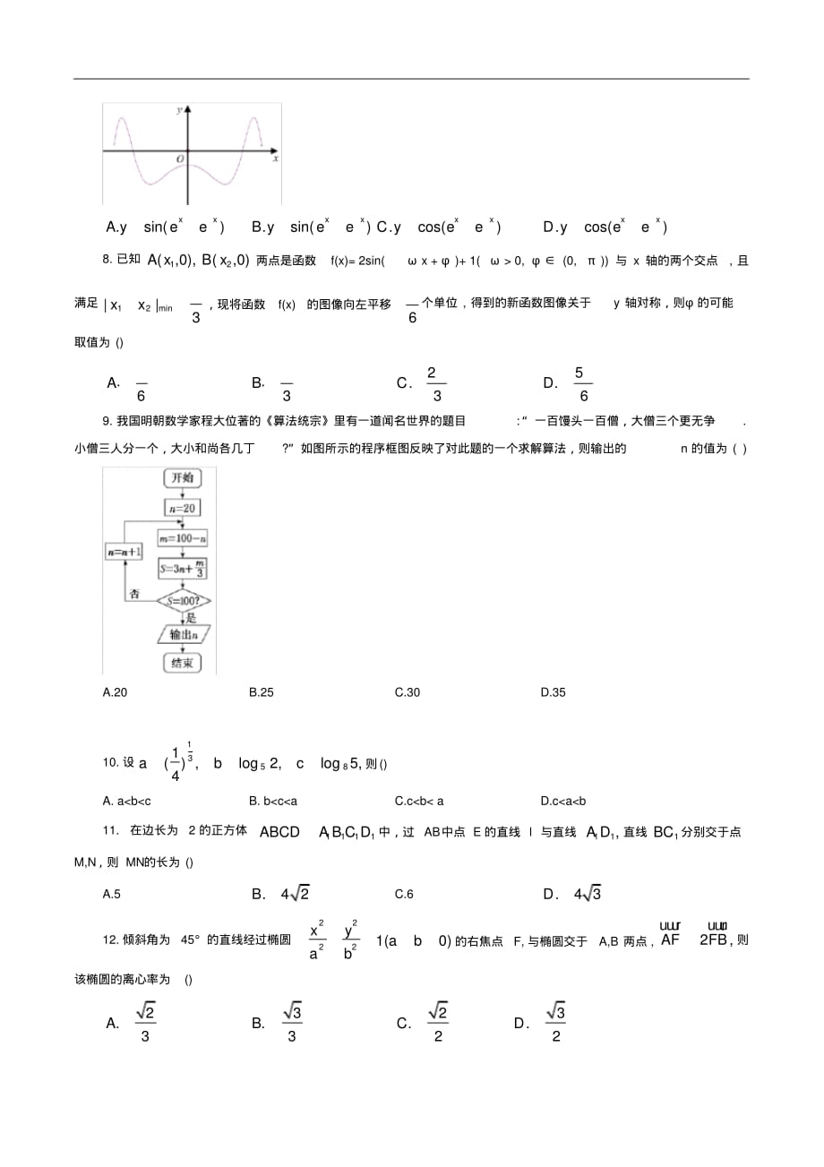 最新2020年河北省衡水中学高三下学期第十次调研考试数学(文)试题版含解析_第2页