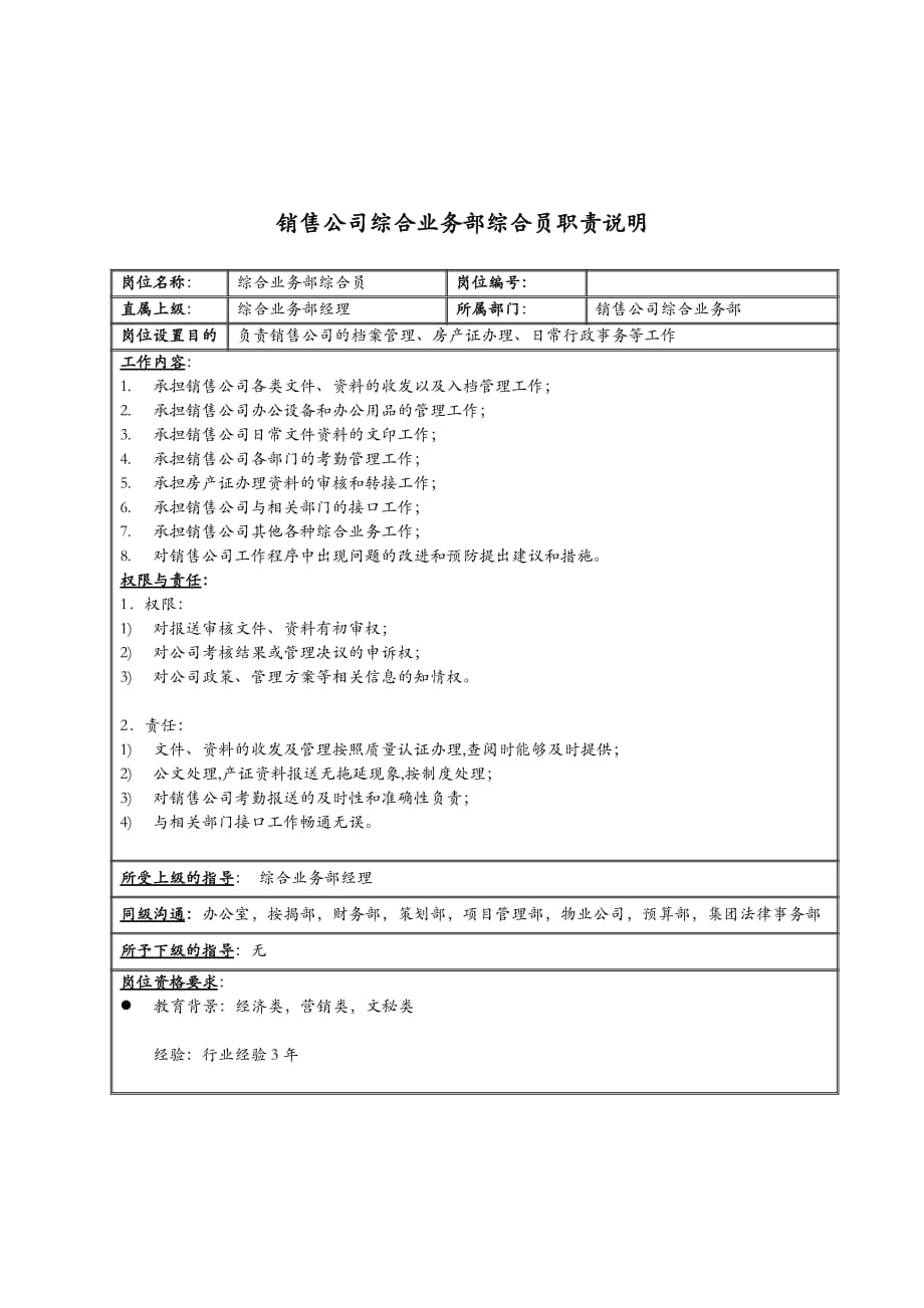 《精编》销售部岗位职责大全汇总15_第1页