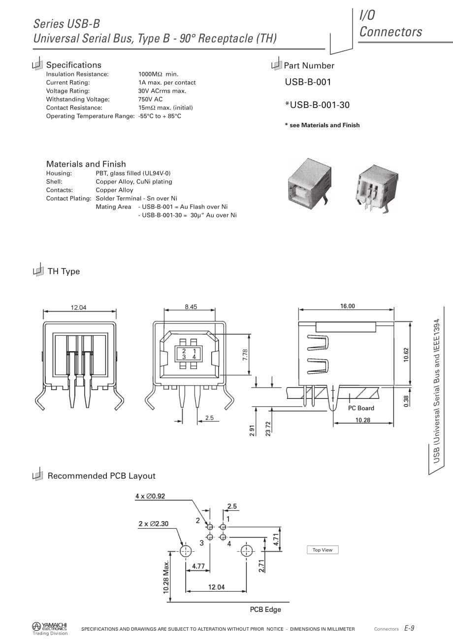 USB-B-001B型USB插座封装引脚说明.pdf_第1页