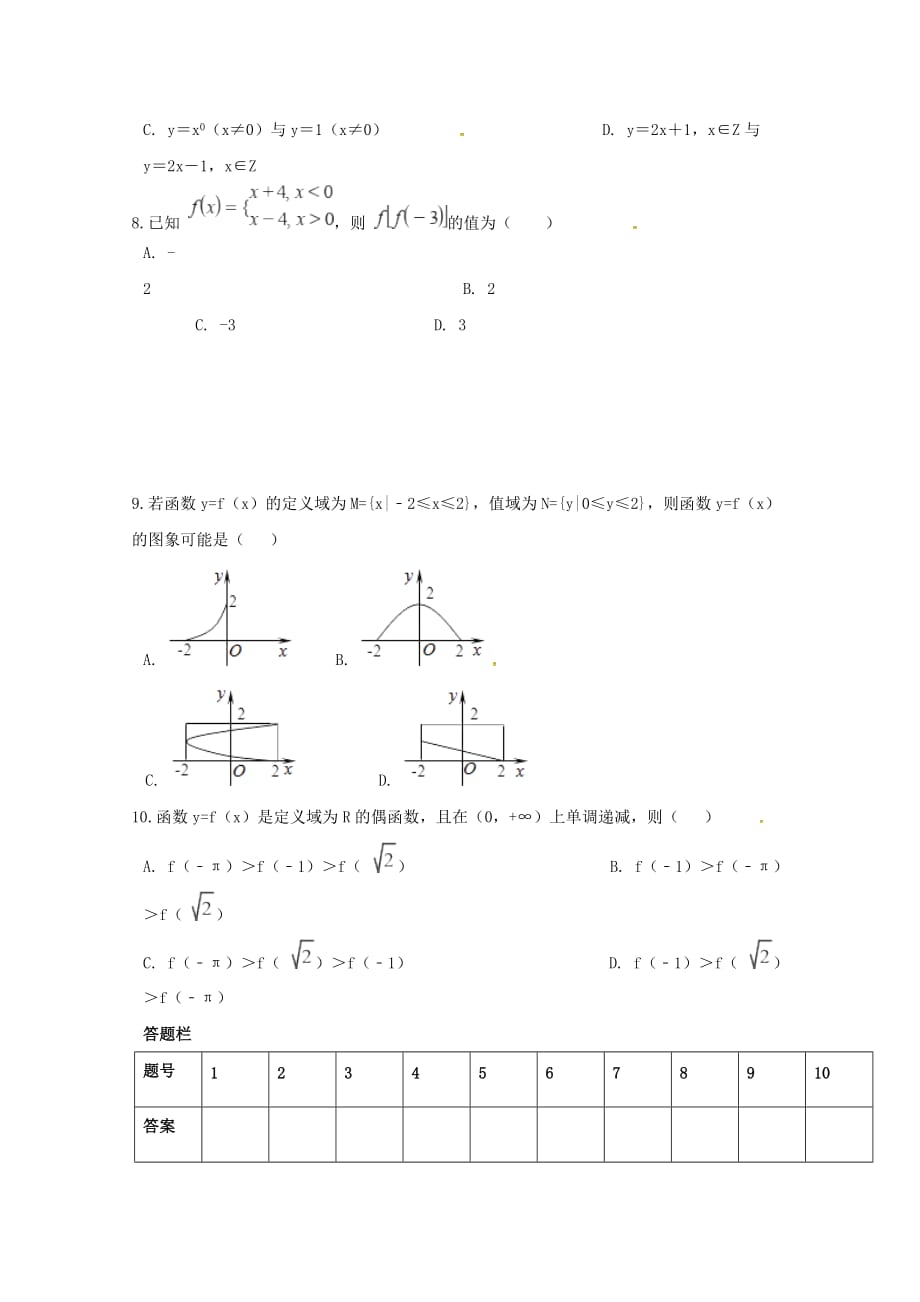 甘肃省临夏中学2020学年高一数学上学期第一次月考试题（特长班）（通用）_第2页