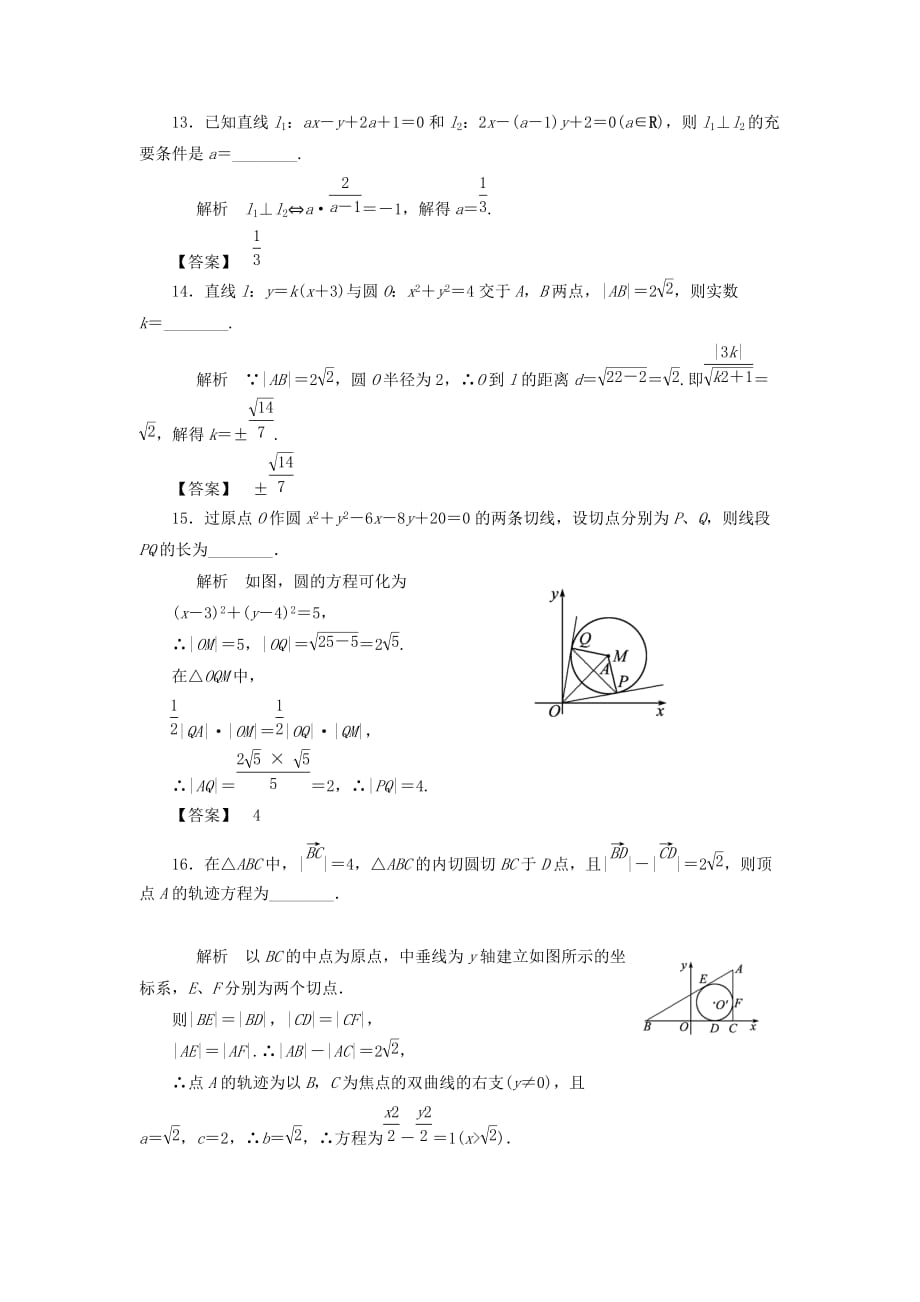 2020届高三数学 章末综合测试题（15）解析几何（1）（通用）_第4页