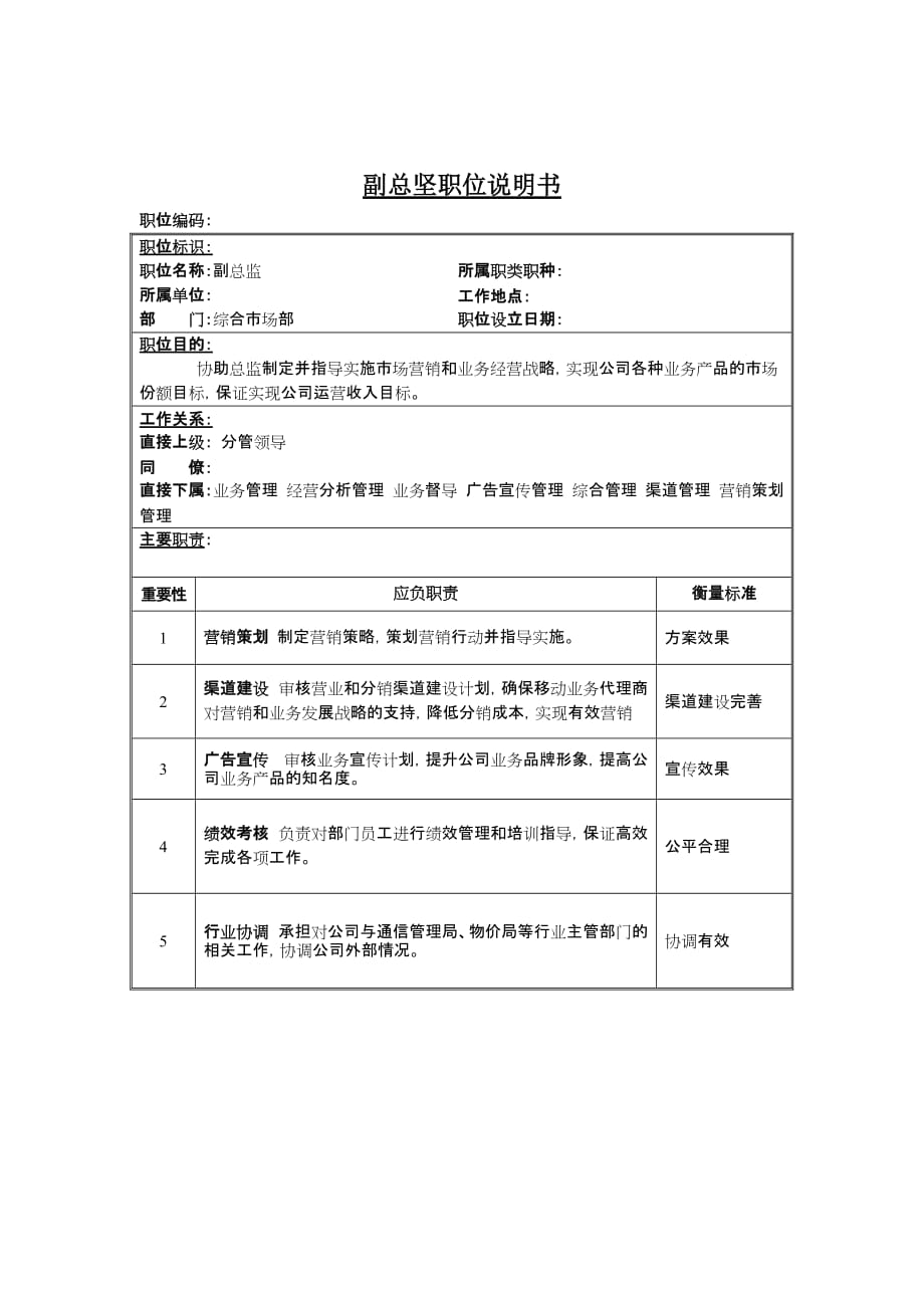 《精编》总裁经理岗位说明书大全13_第1页