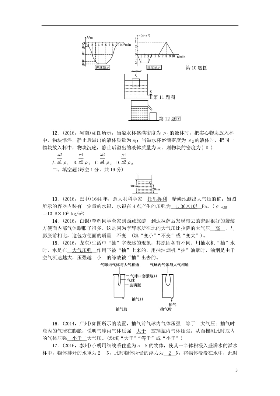 中考物理总复习第9-11讲综合能力检测题新人教版_第3页