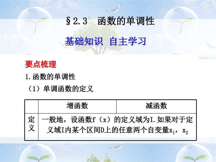 2011届高考数学函数的单调性复习_第1页