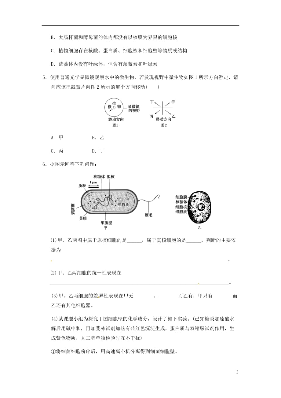 山东省济南市章丘中学高二生物下学期《细胞的概述》学案 人教版.doc_第3页