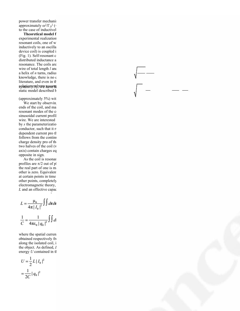 磁共振(磁谐振耦合)无线充电技术鼻祖级文章-英文原文_第2页