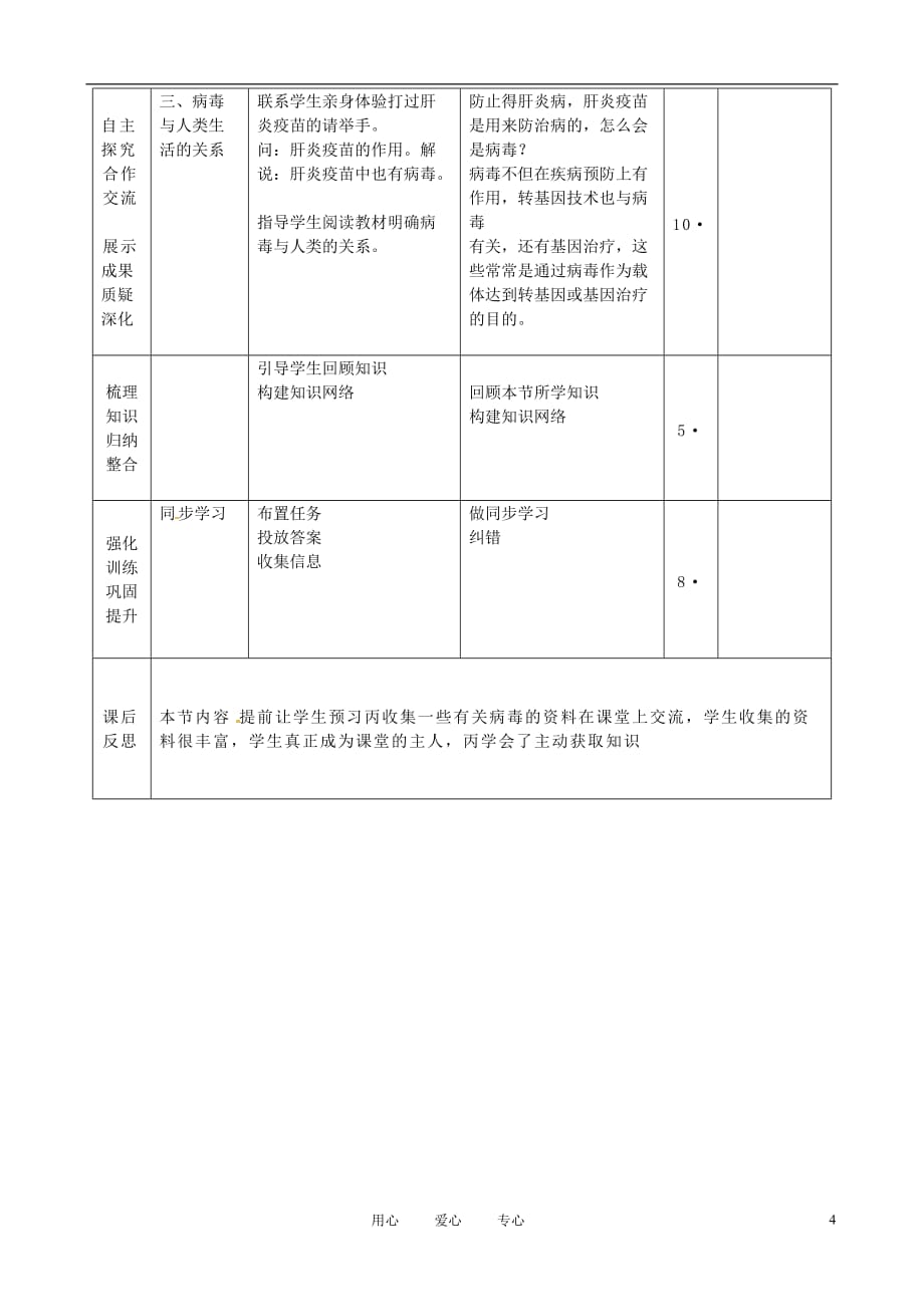 山东省临沭县第三初级中学2012年秋七年级生物上册 《没有细胞结构的微小生物--病毒》教案 新人教版.doc_第4页