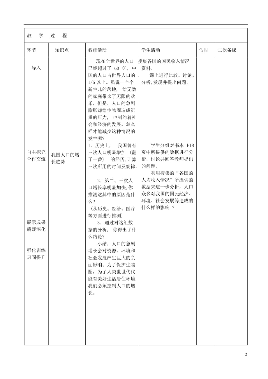 山东省临沭县第三初级中学七年级生物下册《4.1.4计划生育》教案 新人教版.doc_第2页