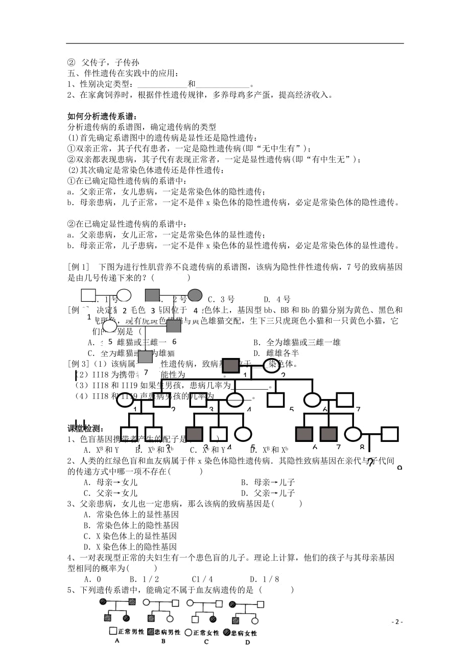 高中生物 8.2《伴性遗传》学案（1） 沪科版第三册.doc_第2页