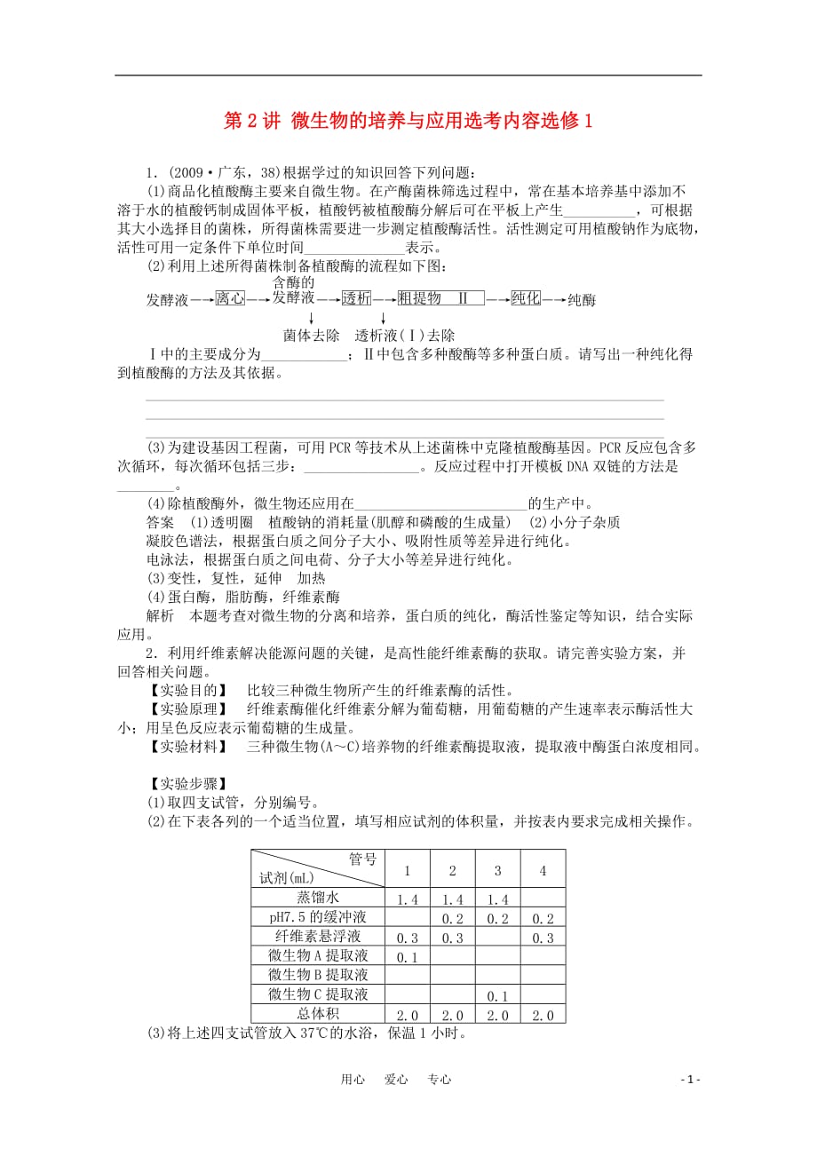 2012届高中生物一轮复习 第2讲 微生物的培养与应用强化训练精选同步练习 新人教版选修1.doc_第1页