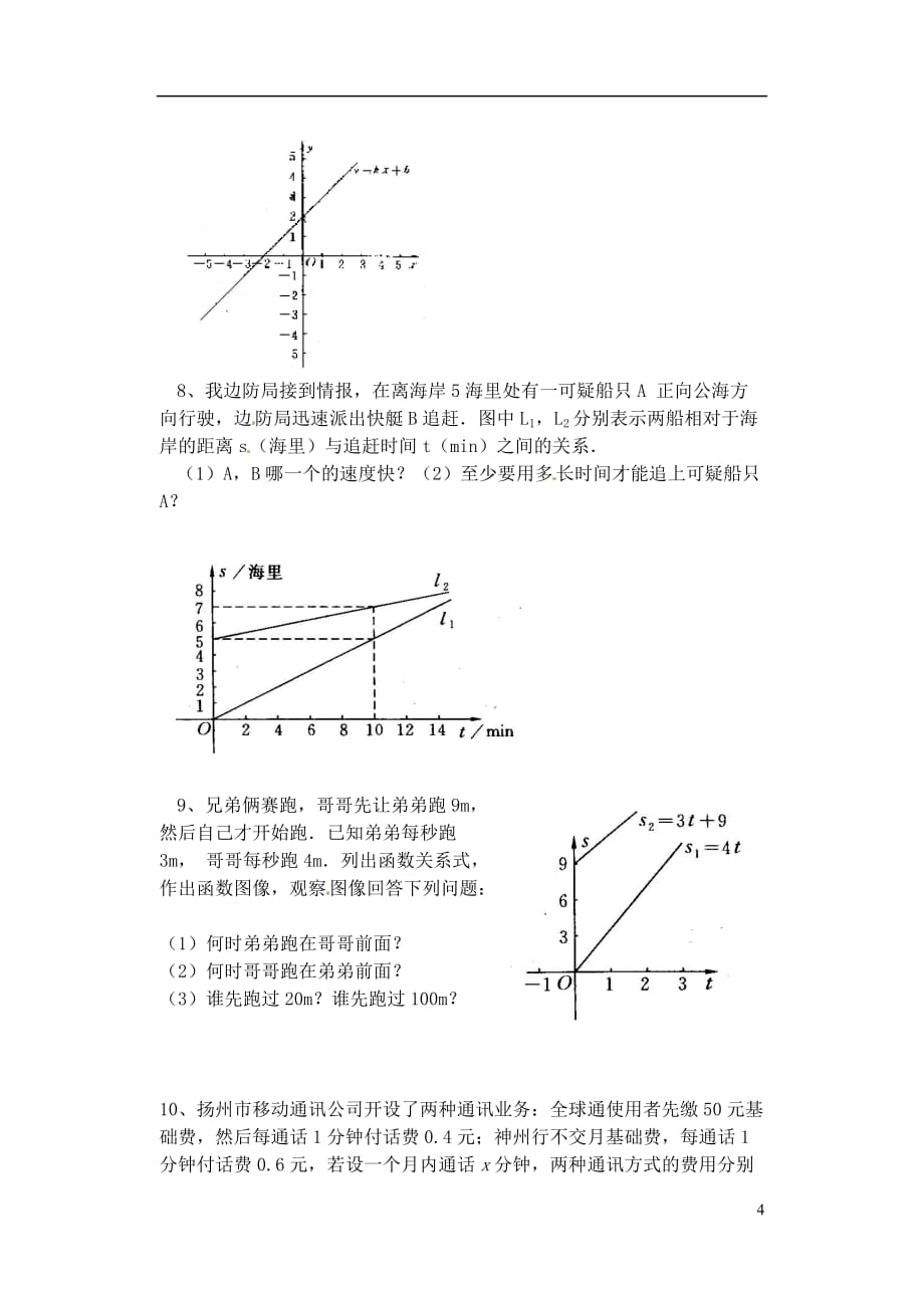 2013年八年级数学下册 7.7 一元一次不等式与一元一次方程、一次函数（第2课时）同步练习（无答案） 苏科版.doc_第4页