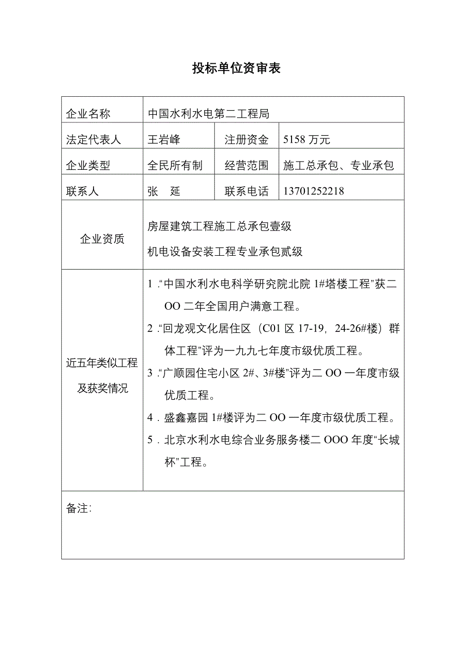 (招标投标）总包投标单位资审表_第1页