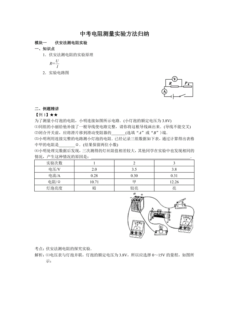 初中物理复习 中考电阻测量实验方法归纳_第1页