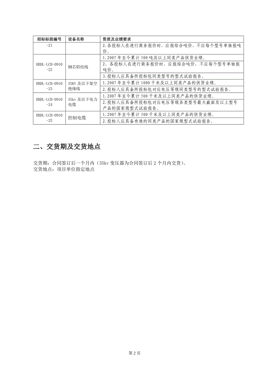 （招标投标 ） 材料专用资质和业绩条件要求一览表一招标设备材_第2页