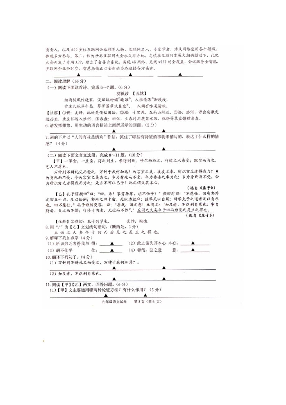 盐城市盐都区九年级语文期末试卷及答案（精品）_第3页