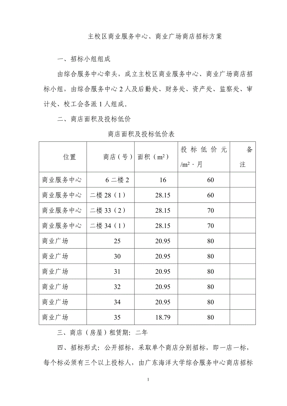 (招标投标）主校区商业服务中心、商业广场商店招标_第1页