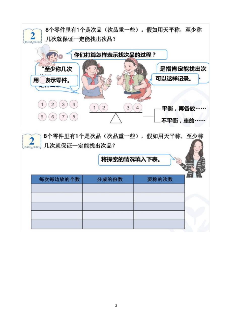 最新人教版五年级数学下册找次品以及答案_第2页