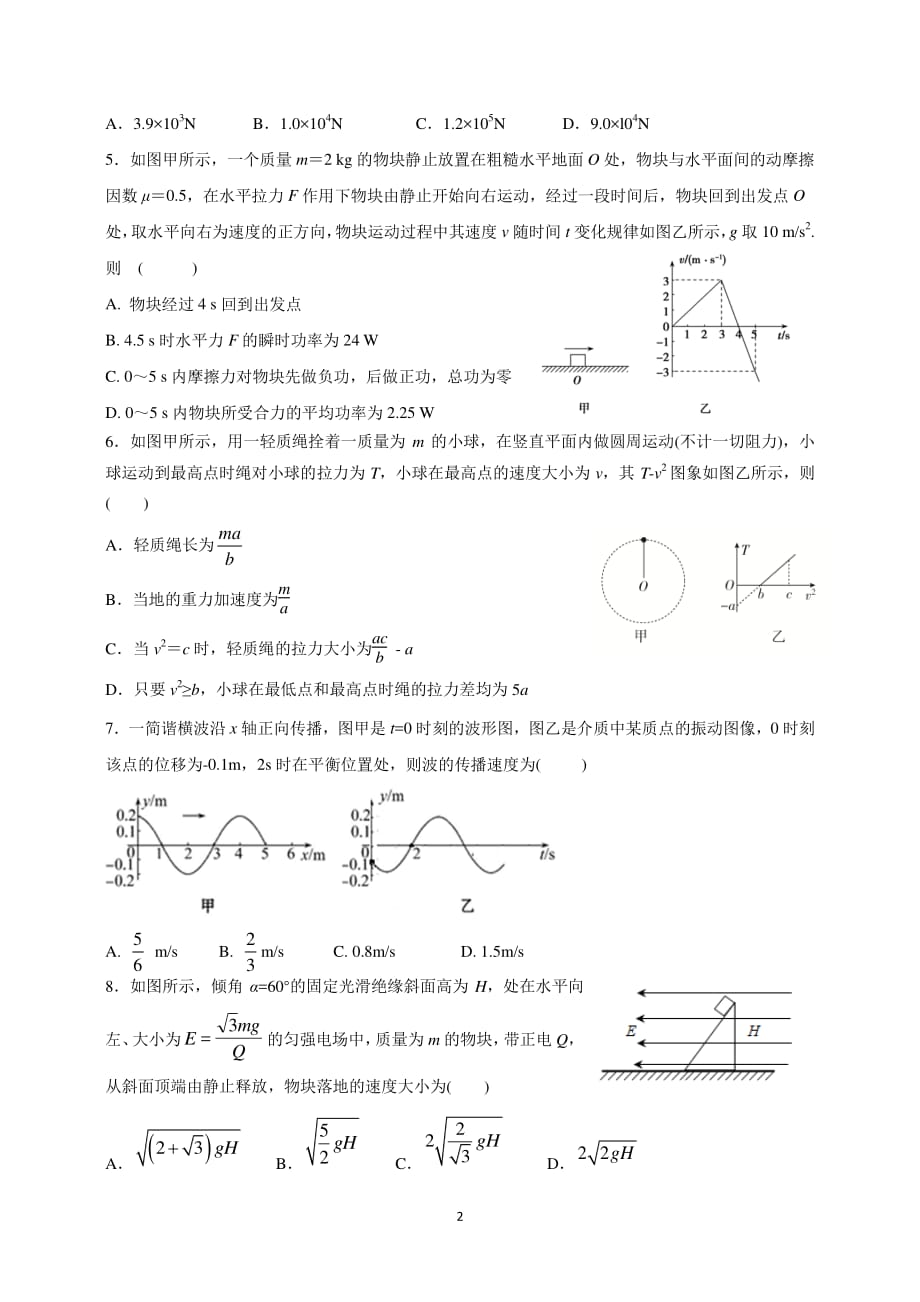 2020届高三4月份线上模拟物理试题2020.4（PDF)_第2页