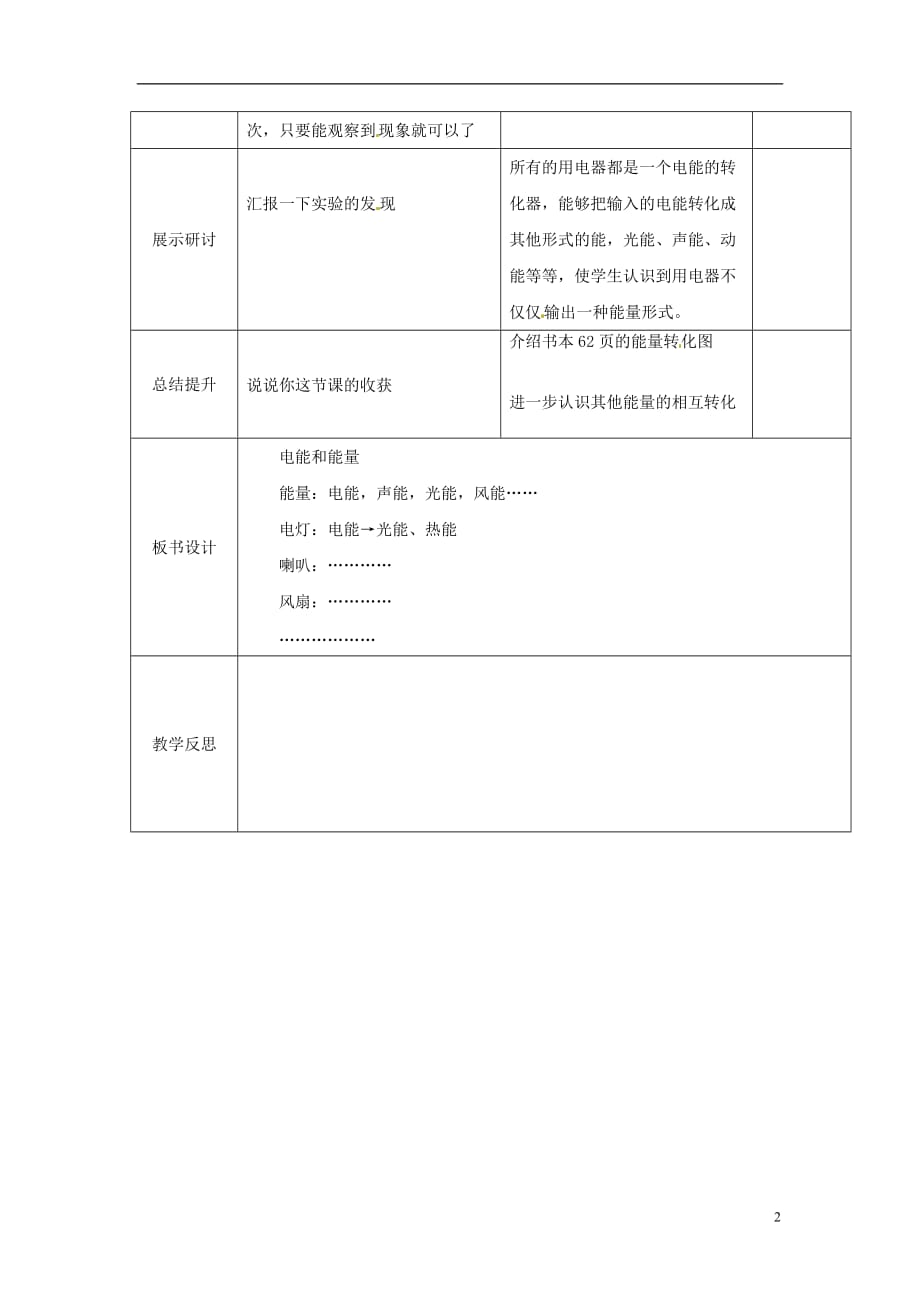 六级科学上册3.6《电能和能量》教案（新版）教科版_第2页