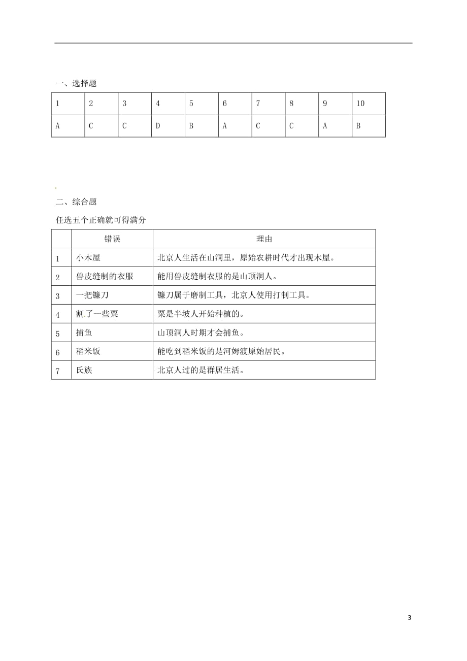 北京市房山区张坊中学七年级历史9月月考试题北京课改版_第3页