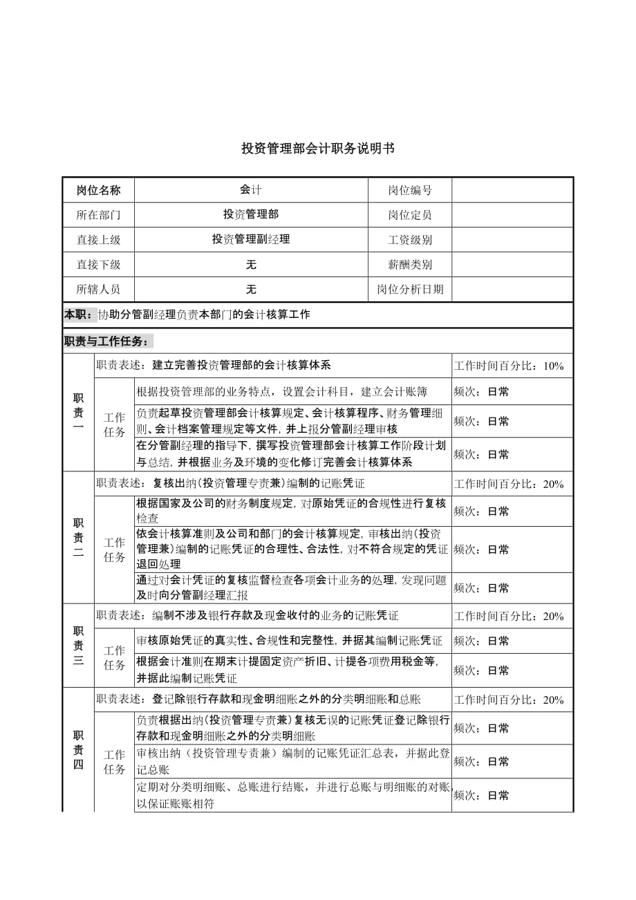 《精编》信托投资公司个人信托部会计职务说明书50_第1页