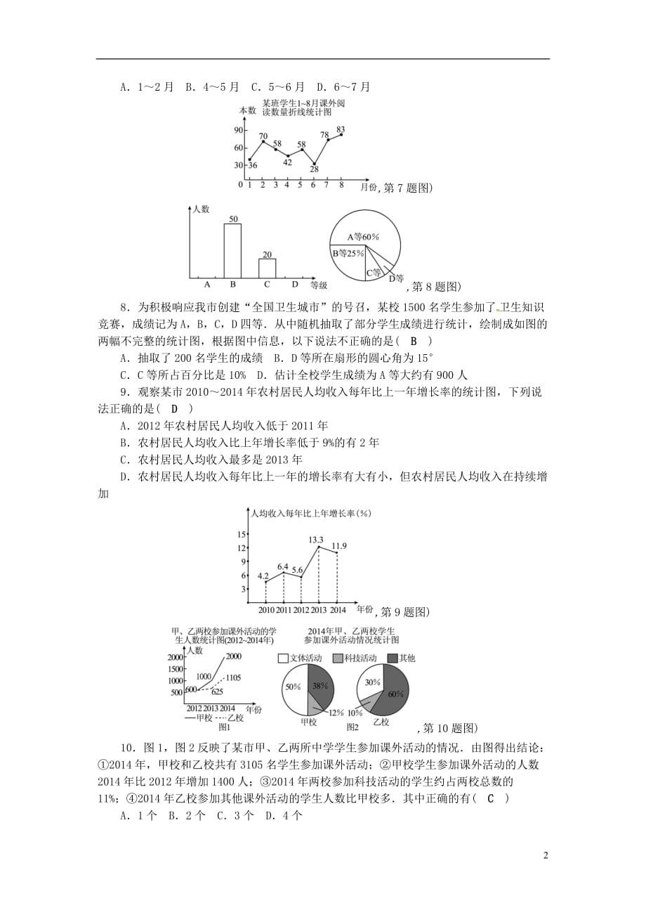 八级数学上册第15章数据的收集与表示检测题（新版）华东师大版_第2页