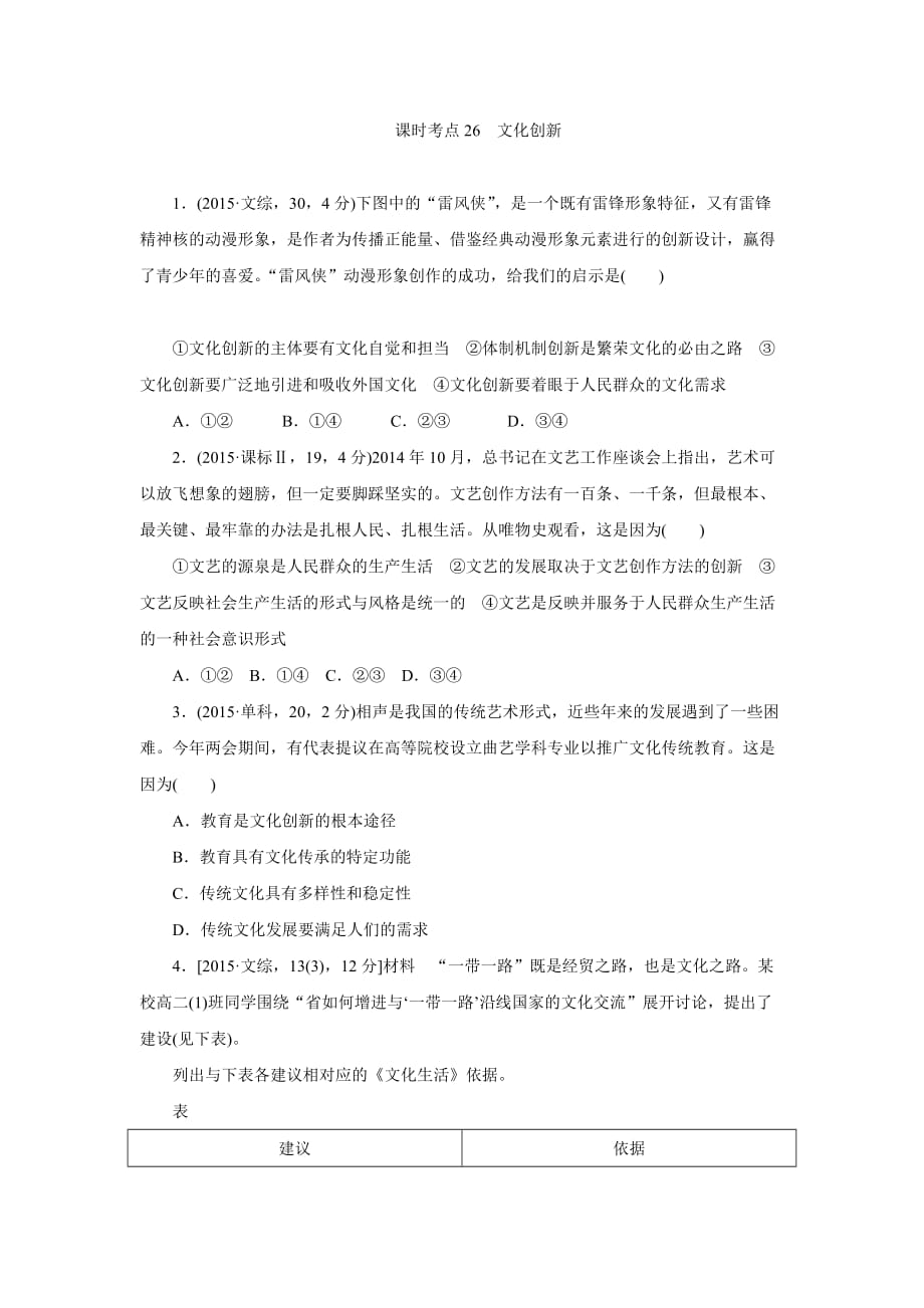 《重组优化卷》2016高考人版政治复习系列课时考点26文化创新._第1页