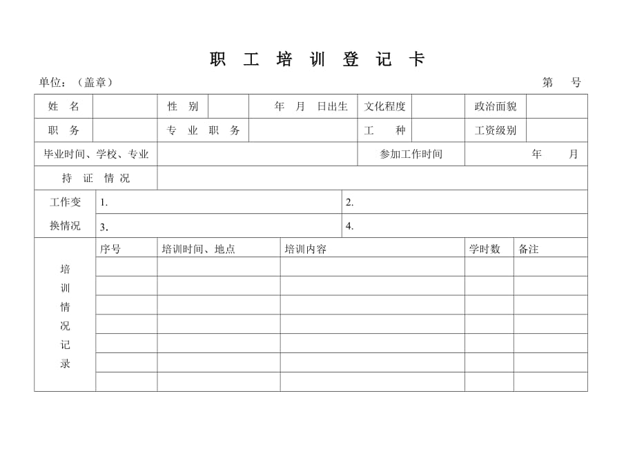 202X年企业职工培训培训用表7_第1页