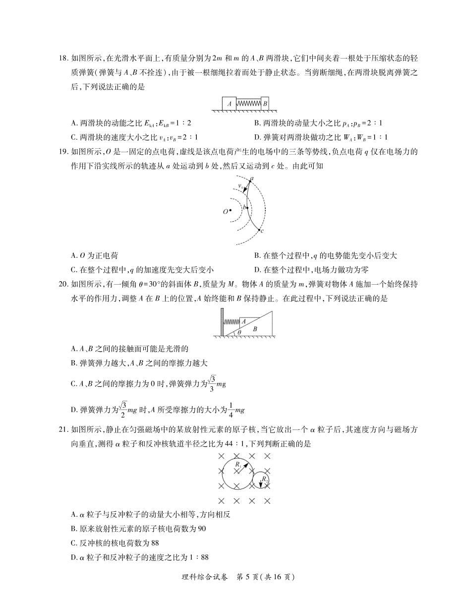 安徽省2020年名校高考冲刺模拟卷-理科综合试题含答案_第5页