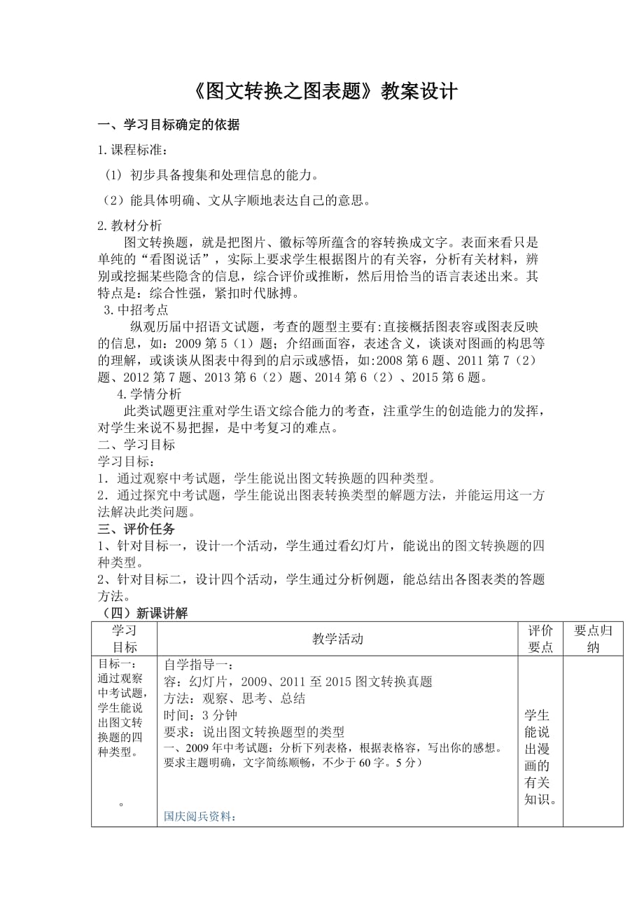 《图文转换之图表题》教（学）案设计一、学习目_第1页