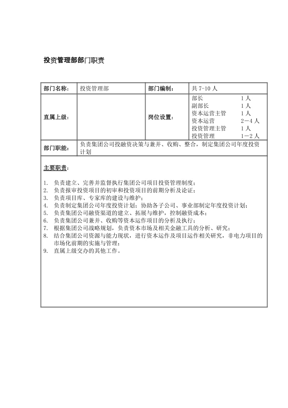 《精编》投资管理部部门职责6_第1页