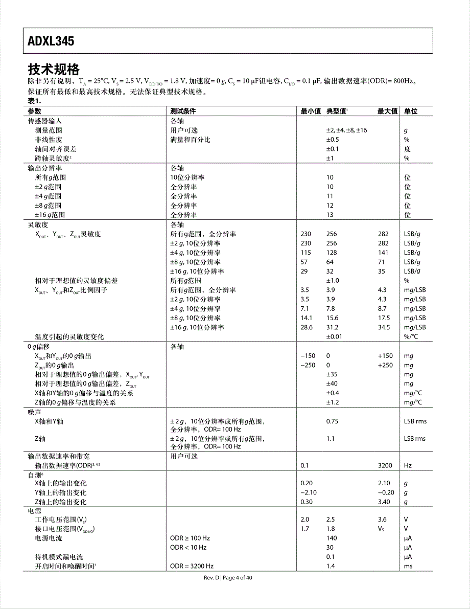 ADXL345-中文数据手册_第4页