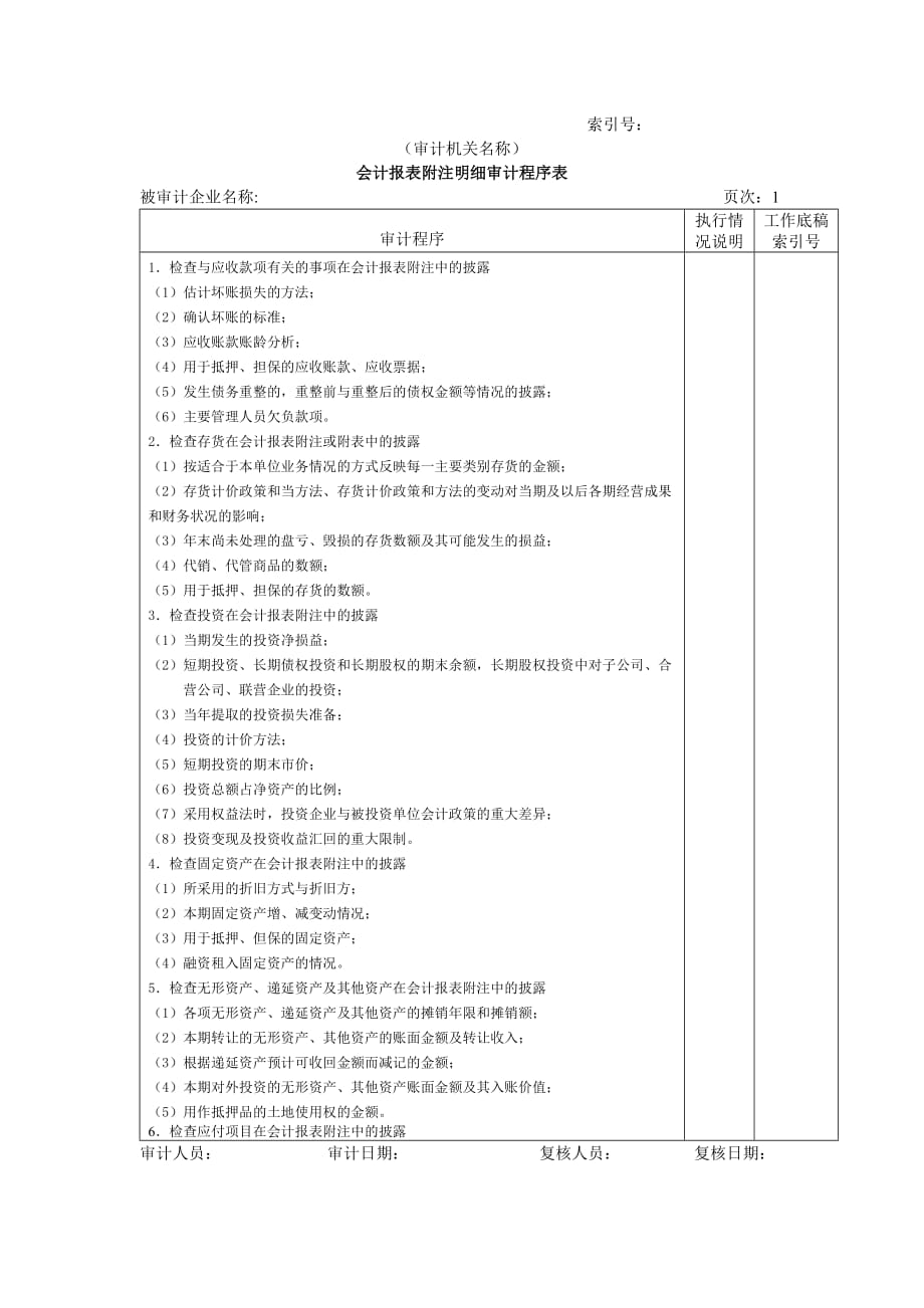 《精编》财务报表-2项目进度表审计程序表1_第1页