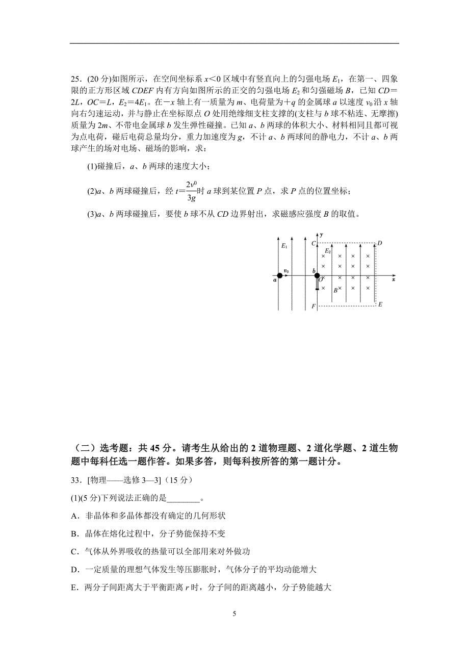 福建省厦门是市双十中学2020届高三下第一次月考理综物理试题Word版含答案_第5页