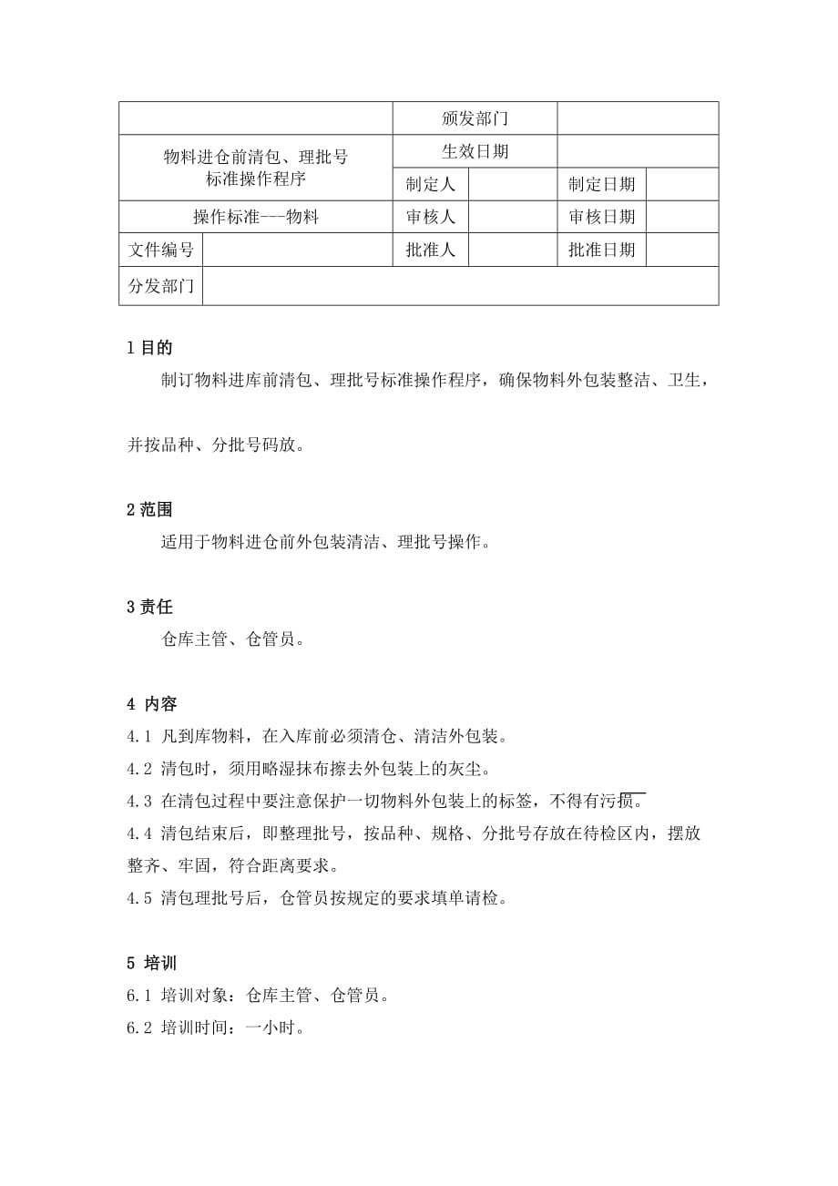 202X年物料管理标准操作程序及岗位职责范本15_第1页