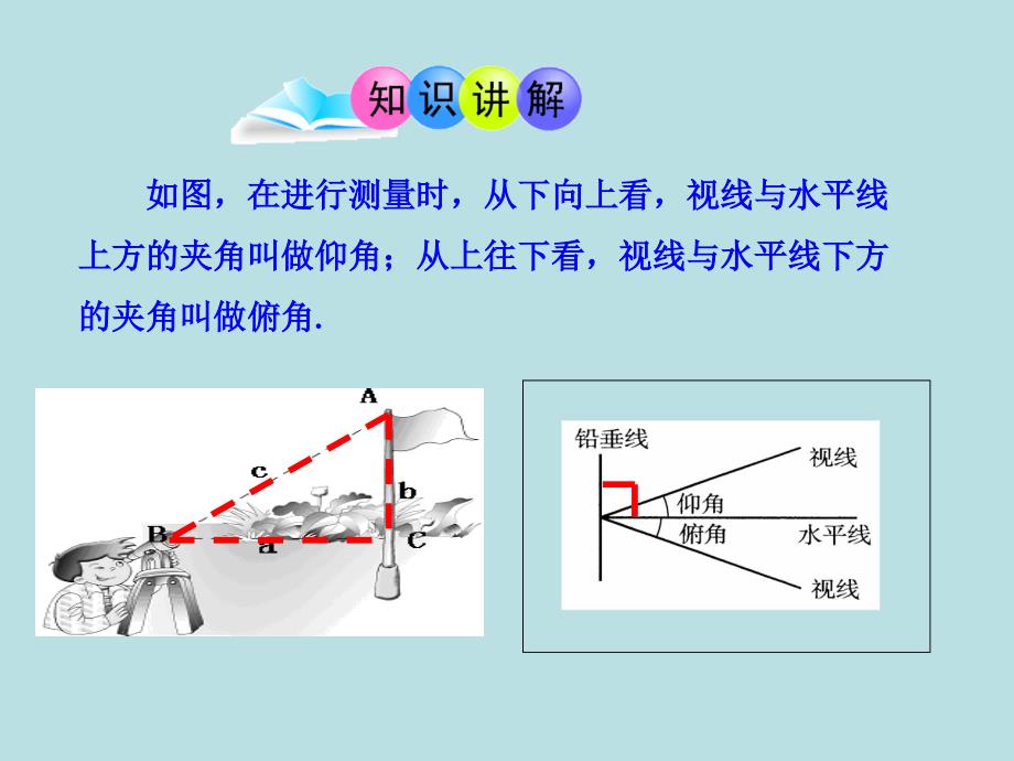 2015秋九年级数学上册 4.4 解直角三角形的应用(第1课时)与俯角、仰角有关的应用问题课件 (新版)湘教版_第4页