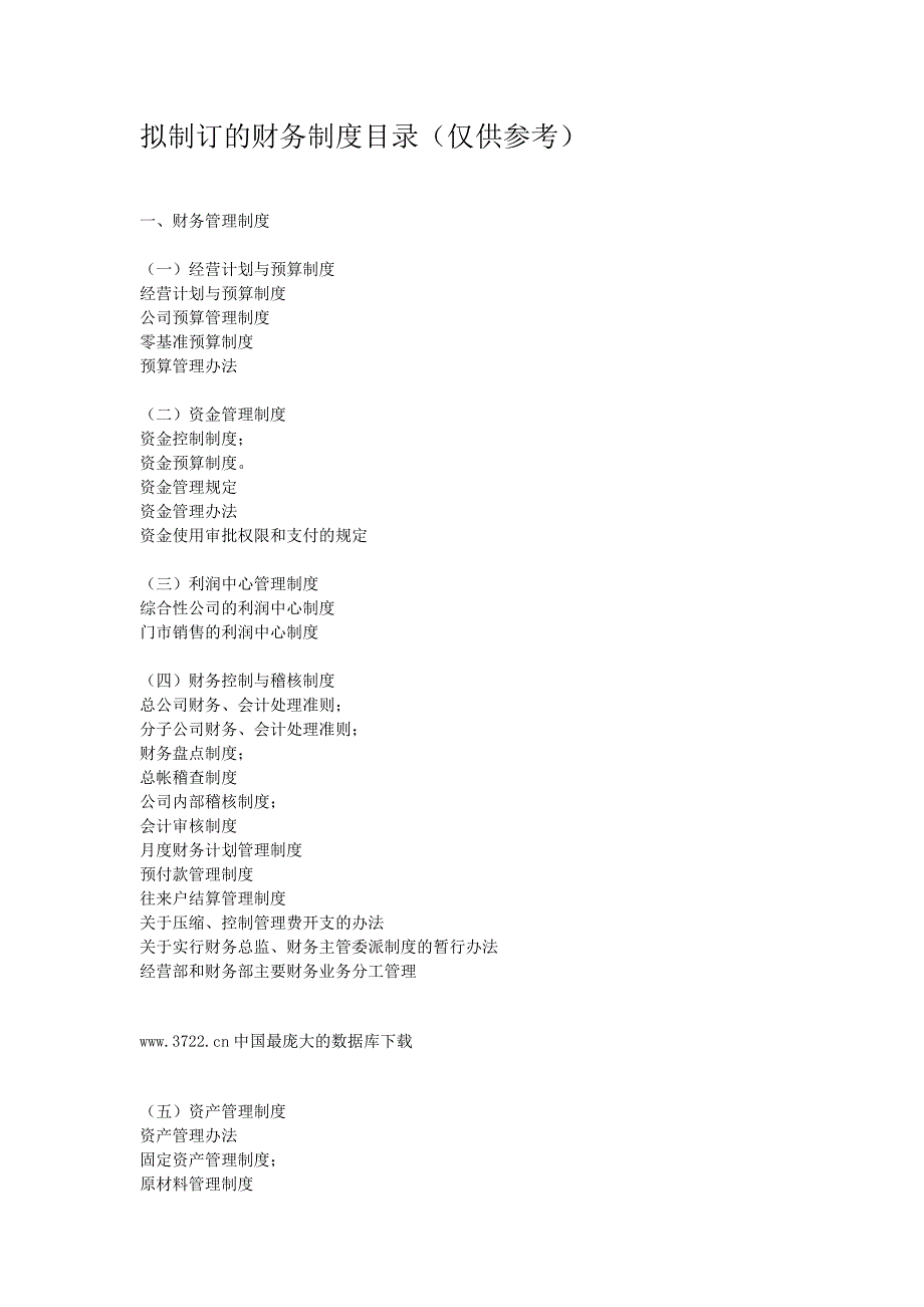 《精编》拟制订的财务制度目录（仅供参考）_第1页