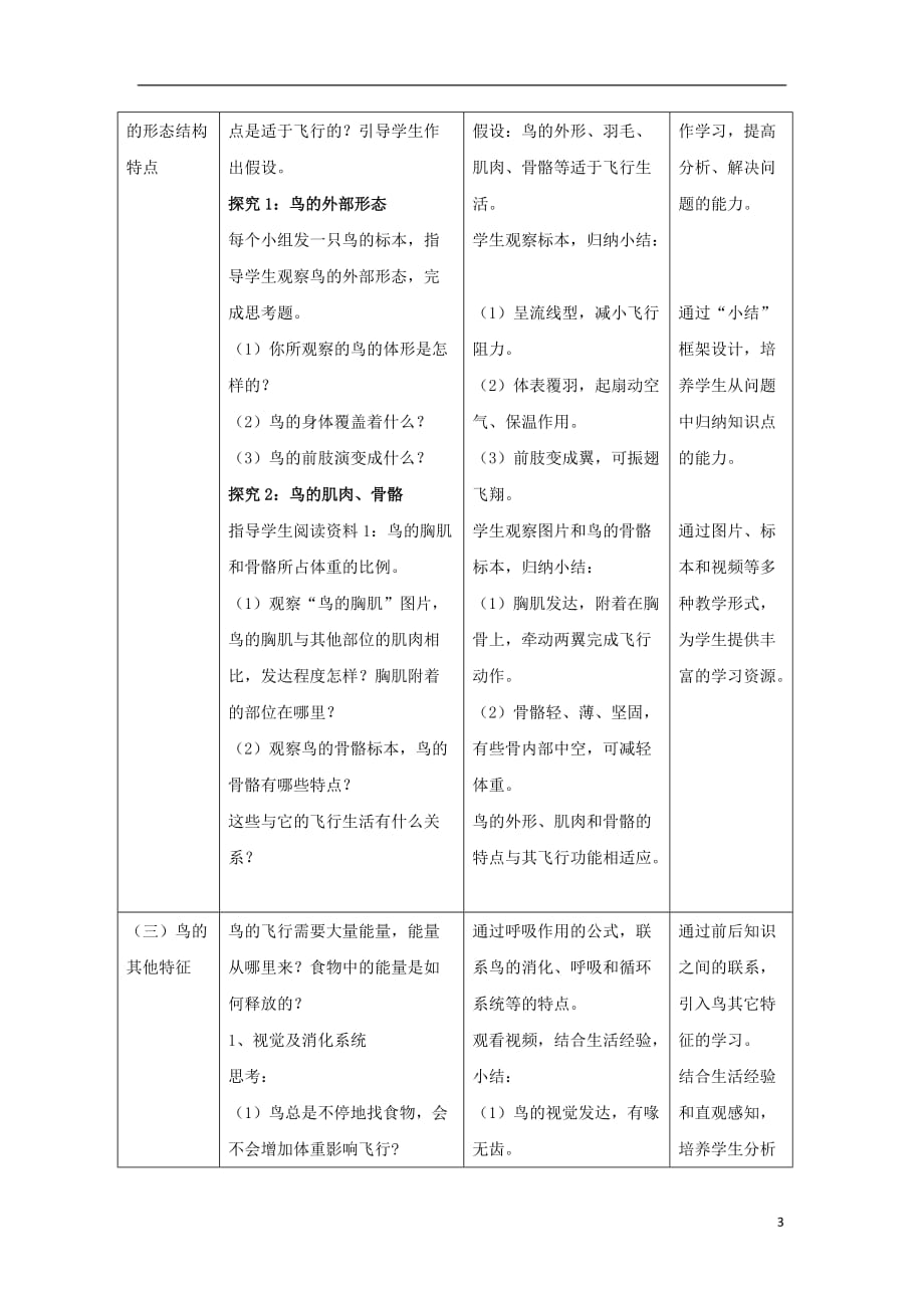 八年级生物上册5.1.6鸟教案（新版）新人教版_第3页