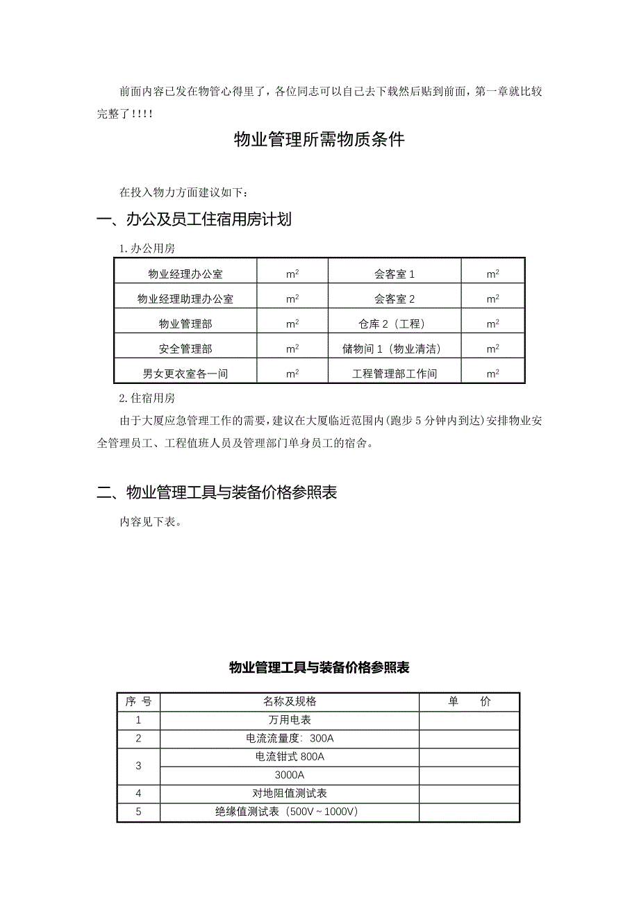 202X年物业管理所需物质条件_第1页