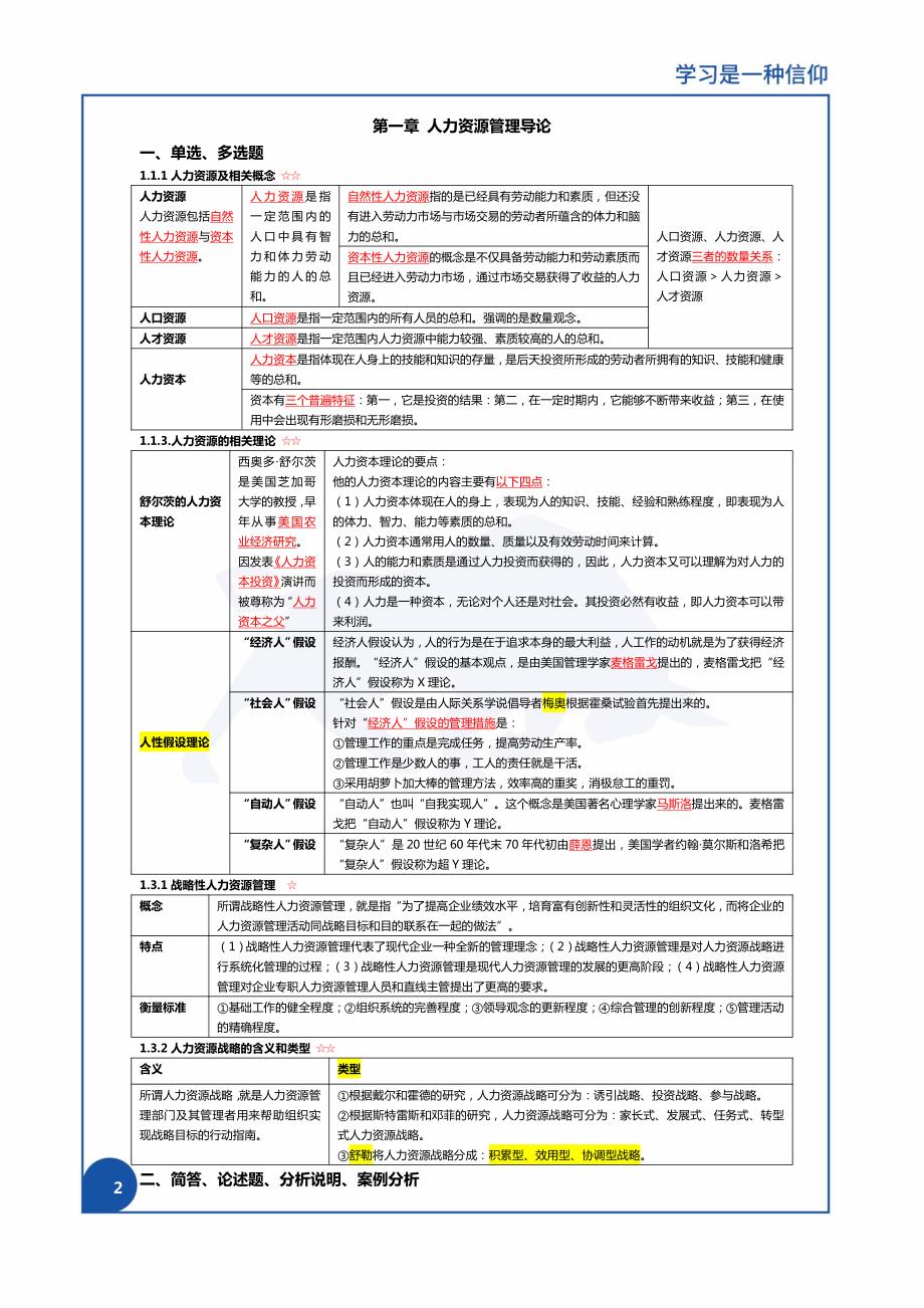 人力资源管理（一）（全国）——密训资料_第3页