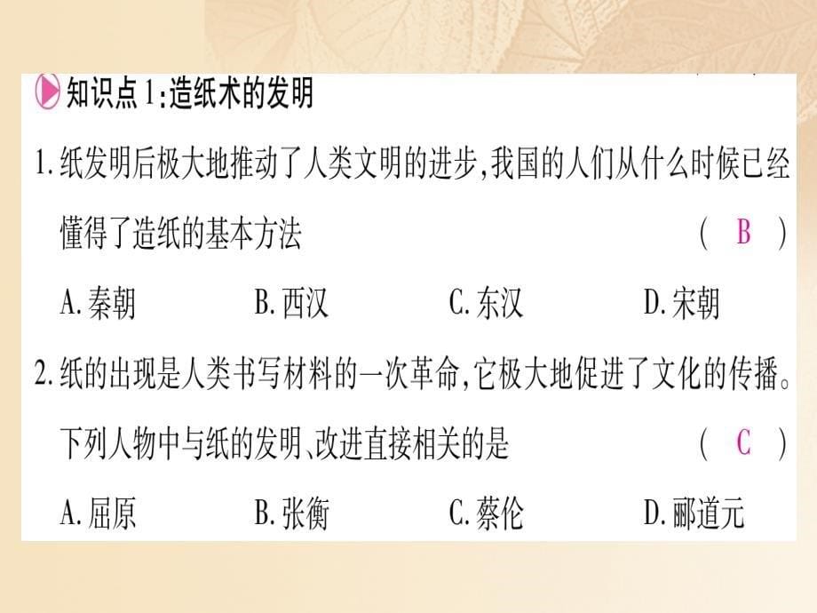 2017-2018学年七年级历史上册 第三单元 秦汉时期：统一多民族国家的建立和巩固 第15课 两汉的科技和文化习题课件 新人教版_第5页