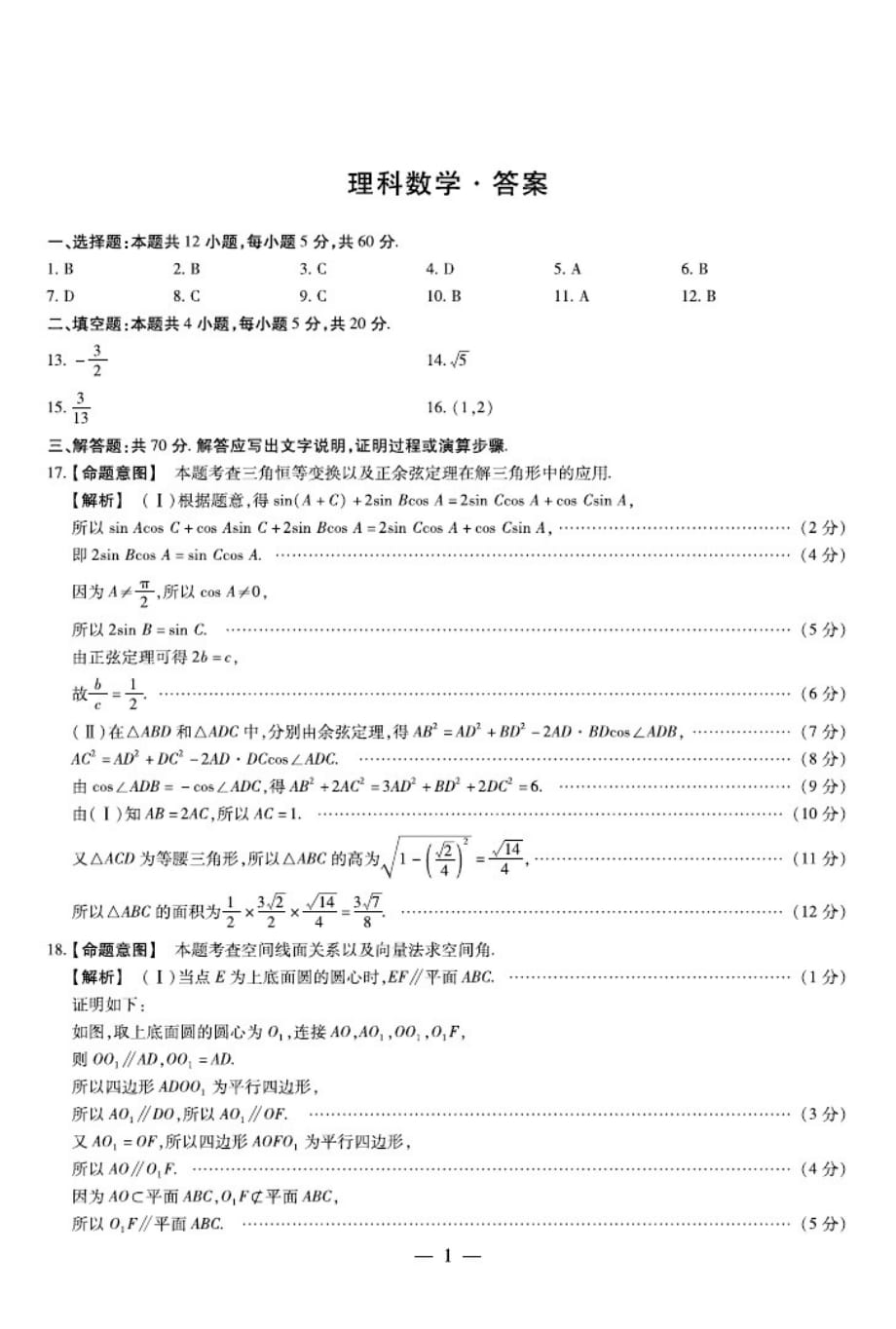 河南省濮阳市2020届高三毕业班第一次模拟考试数学(理)试卷答案（含解析）_第1页