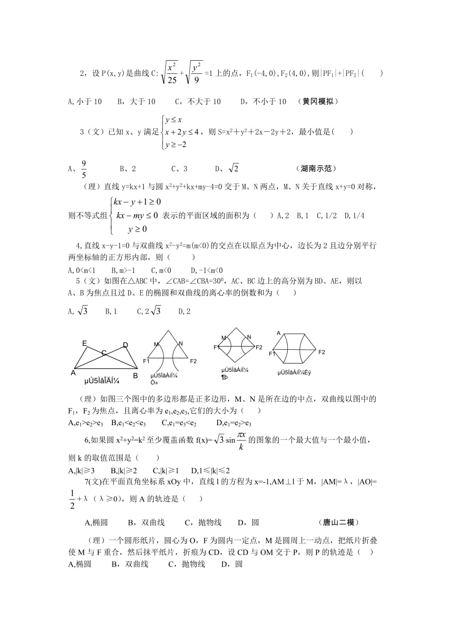 2020年高考模拟创新试题分类汇编（解析几何）（通用）_第3页