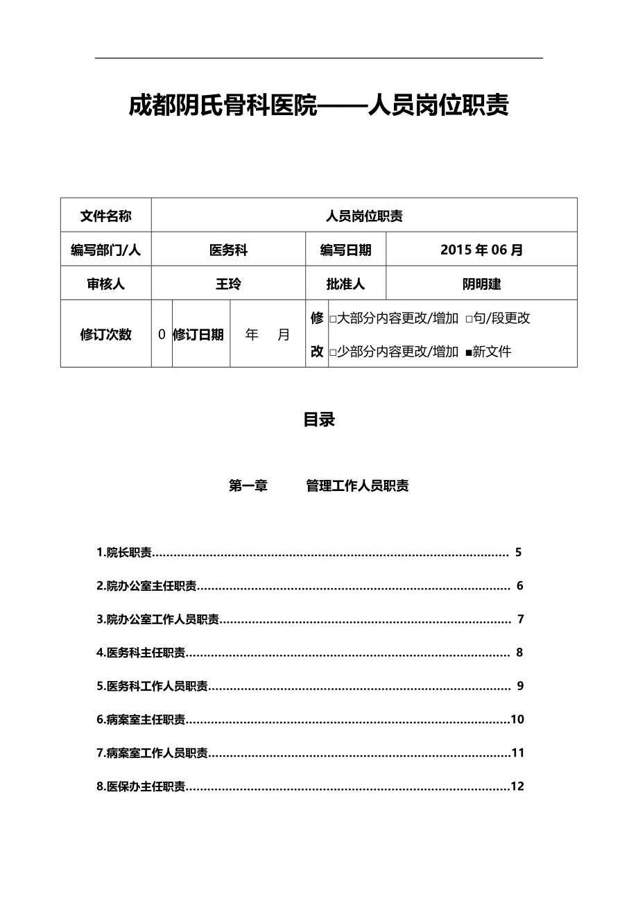 2020（岗位职责）2020年某骨科医院人员岗位职责汇编_第1页